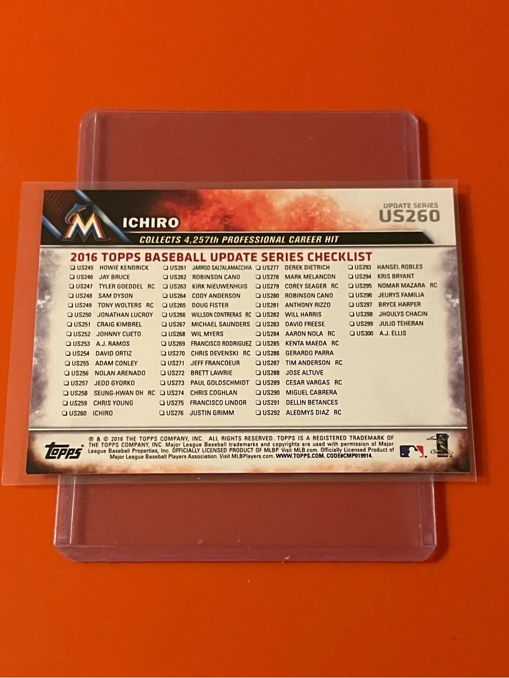 Ichiro #US260 2016 Topps Baseball Trading Card
